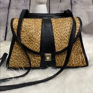 Vintage Leopard Print Calf Hair Leather Crossbody